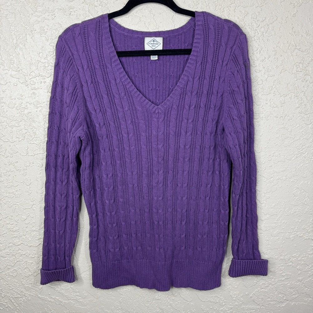 St. John's Bay Purple Cable Knit Sweater Womens Size L Preppy Tennis Old Money